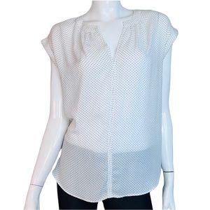Philosophy Republic Clothing V-Neck Polkadot Short Sleeves White & Black Blouse